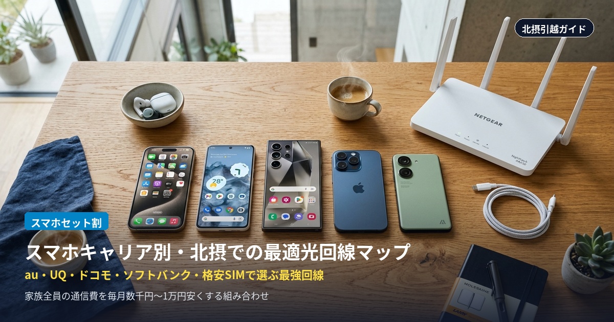 スマホキャリア別・北摂での最適光回線マップ（au・UQ・mineo・ソフトバンク・ドコモ）